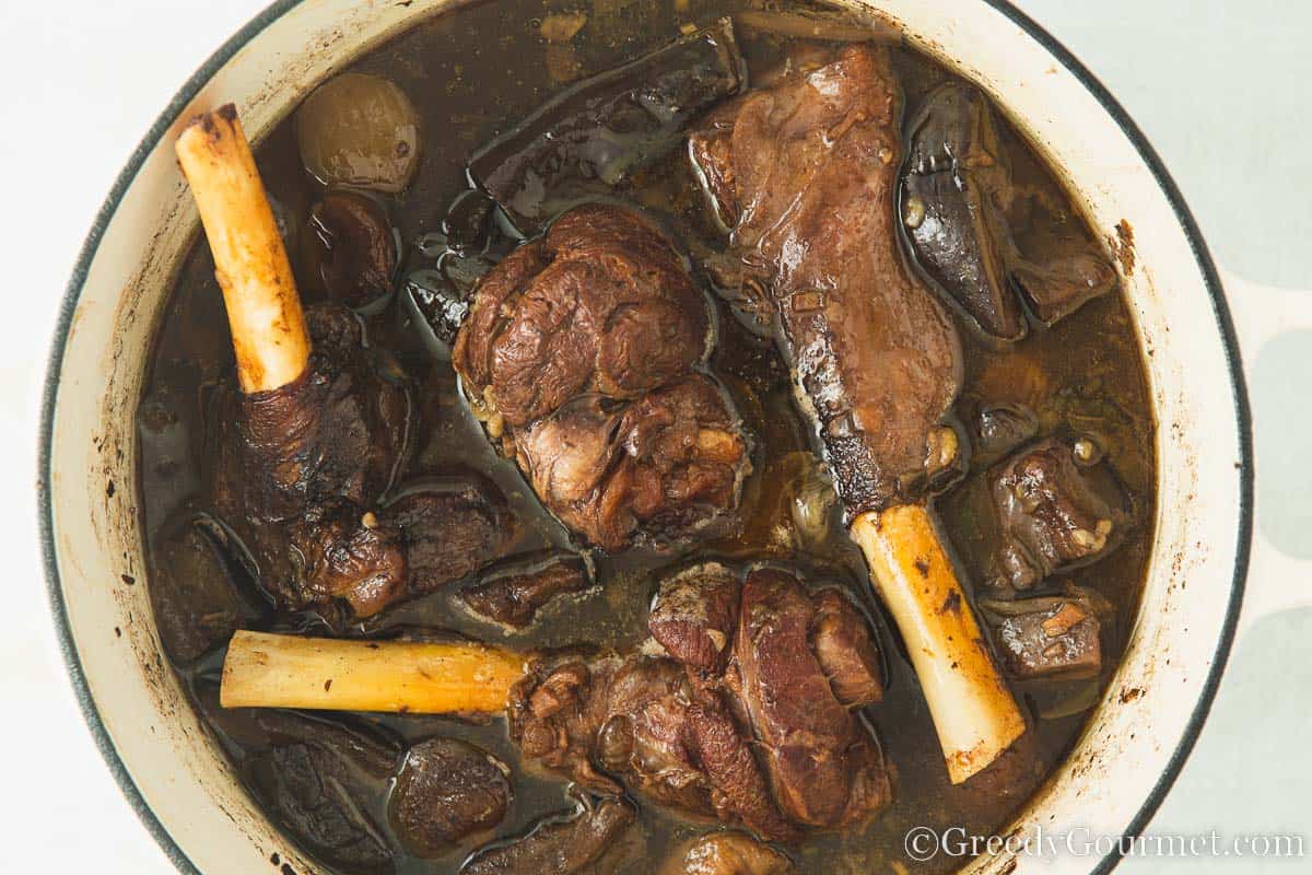 Braised Lamb Shanks With Figs And Eggplant | Greedy Gourmet