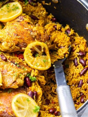 one pot chicken and rice featured image.